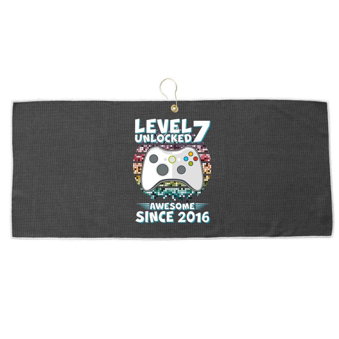 Level 7 Unlocked Awesome Since 2016 Gamer Birthday Large Microfiber Waffle Golf Towel
