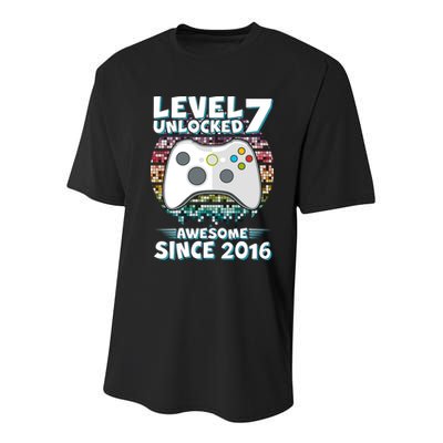 Level 7 Unlocked Awesome Since 2016 Gamer Birthday Youth Performance Sprint T-Shirt