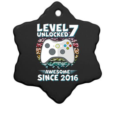 Level 7 Unlocked Awesome Since 2016 Gamer Birthday Ceramic Star Ornament