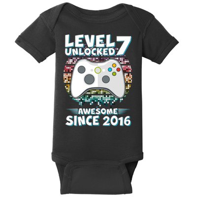 Level 7 Unlocked Awesome Since 2016 Gamer Birthday Baby Bodysuit