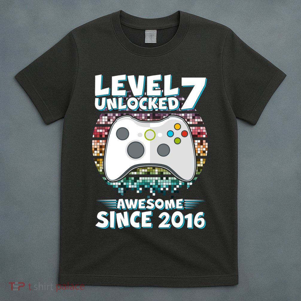 Level 7 Unlocked Awesome Since 2016 Gamer Birthday T-Shirt
