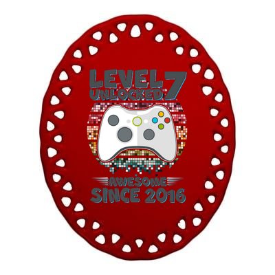 Level 7 Unlocked Awesome Since 2016 Gamer Birthday Ceramic Oval Ornament