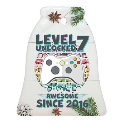 Level 7 Unlocked Awesome Since 2016 Gamer Birthday Ceramic Bell Ornament