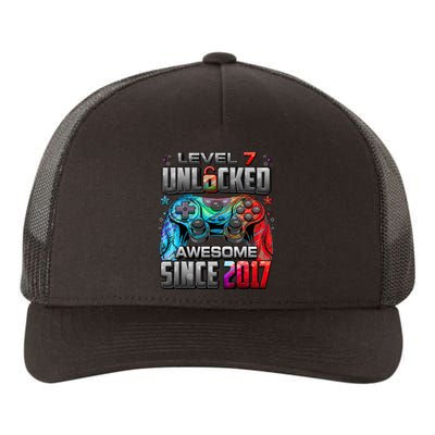 Level 7 Unlocked Awesome Since 2017 Gaming Yupoong Adult 5-Panel Trucker Hat