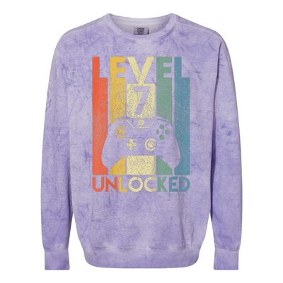 Level 7 Unlocked Video Gamer 7th Birthday Colorblast Crewneck Sweatshirt