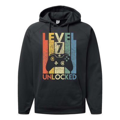 Level 7 Unlocked Video Gamer 7th Birthday Performance Fleece Hoodie