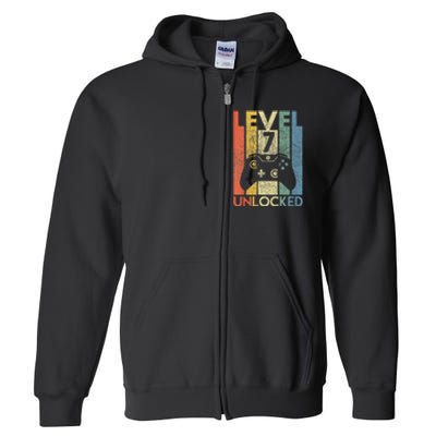 Level 7 Unlocked Video Gamer 7th Birthday Full Zip Hoodie