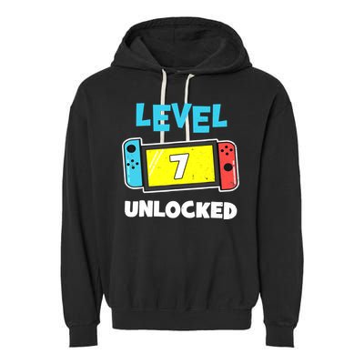 Level 7 unlocked Gamer 7th Birthday Gift Video Game lovers Garment-Dyed Fleece Hoodie