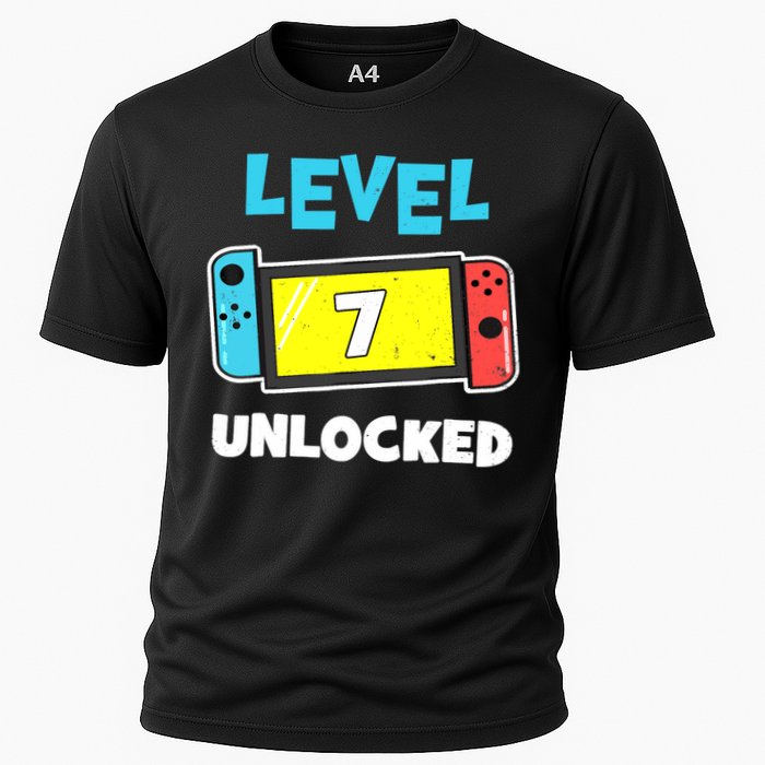 Level 7 unlocked Gamer 7th Birthday Gift Video Game lovers Cooling Performance Crew T-Shirt