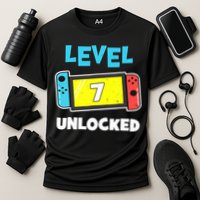 Level 7 unlocked Gamer 7th Birthday Gift Video Game lovers Cooling Performance Crew T-Shirt