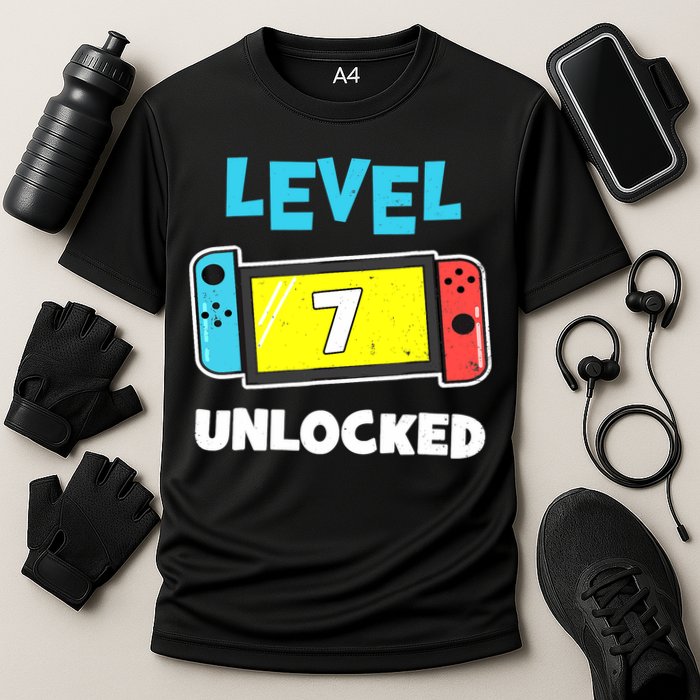 Level 7 unlocked Gamer 7th Birthday Gift Video Game lovers Cooling Performance Crew T-Shirt