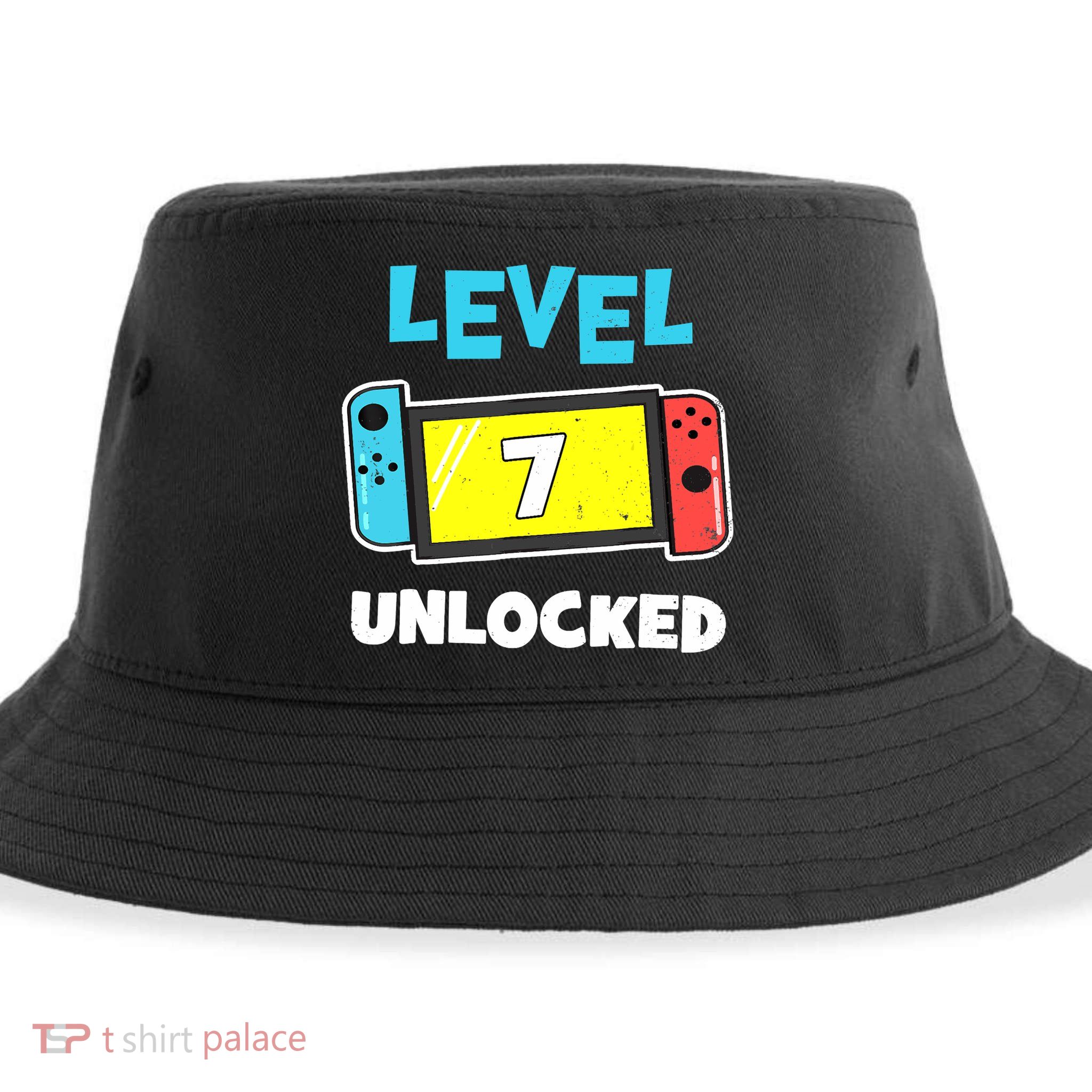 Level 7 unlocked Gamer 7th Birthday Gift Video Game lovers Sustainable Bucket Hat