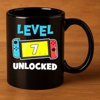 Level 7 unlocked Gamer 7th Birthday Gift Video Game lovers 11oz C Handle Ceramic Mug