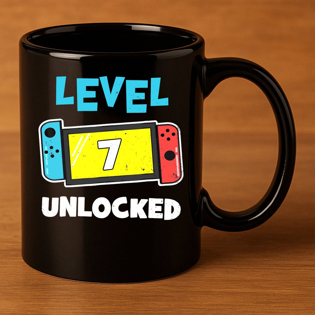 Level 7 unlocked Gamer 7th Birthday Gift Video Game lovers 11oz C Handle Ceramic Mug