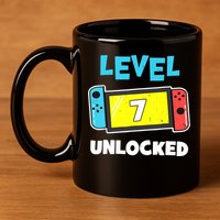 Level 7 unlocked Gamer 7th Birthday Gift Video Game lovers 11oz C Handle Ceramic Mug