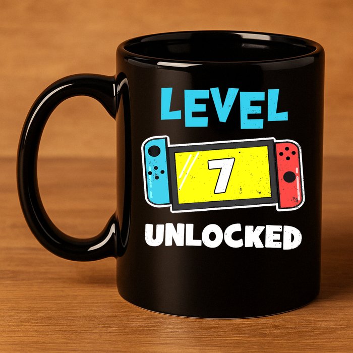 Level 7 unlocked Gamer 7th Birthday Gift Video Game lovers 11oz C Handle Ceramic Mug
