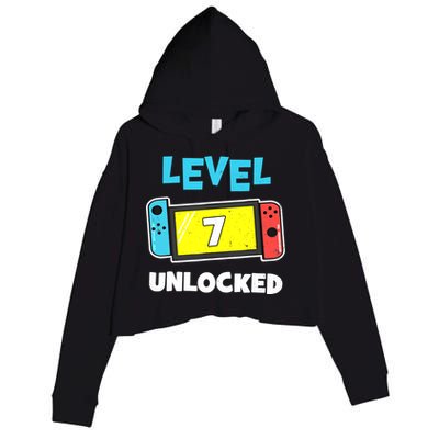 Level 7 unlocked Gamer 7th Birthday Gift Video Game lovers Crop Fleece Hoodie