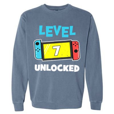 Level 7 unlocked Gamer 7th Birthday Gift Video Game lovers Garment-Dyed Sweatshirt