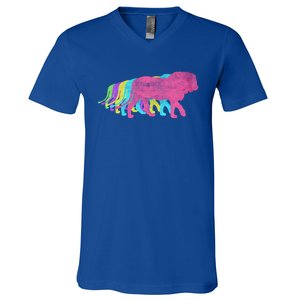 Lion 80s Colors 1980s Gift V-Neck T-Shirt