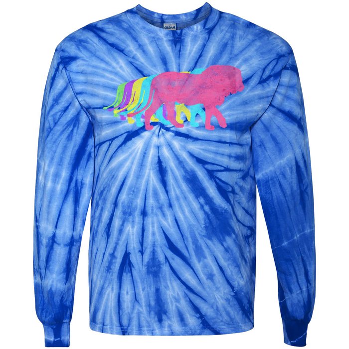 Lion 80s Colors 1980s Gift Tie-Dye Long Sleeve Shirt