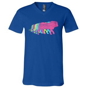 Lion 80s Colors 1980s Cute Gift V-Neck T-Shirt