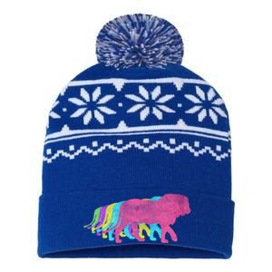 Lion 80s Colors 1980s Cute Gift USA-Made Snowflake Beanie