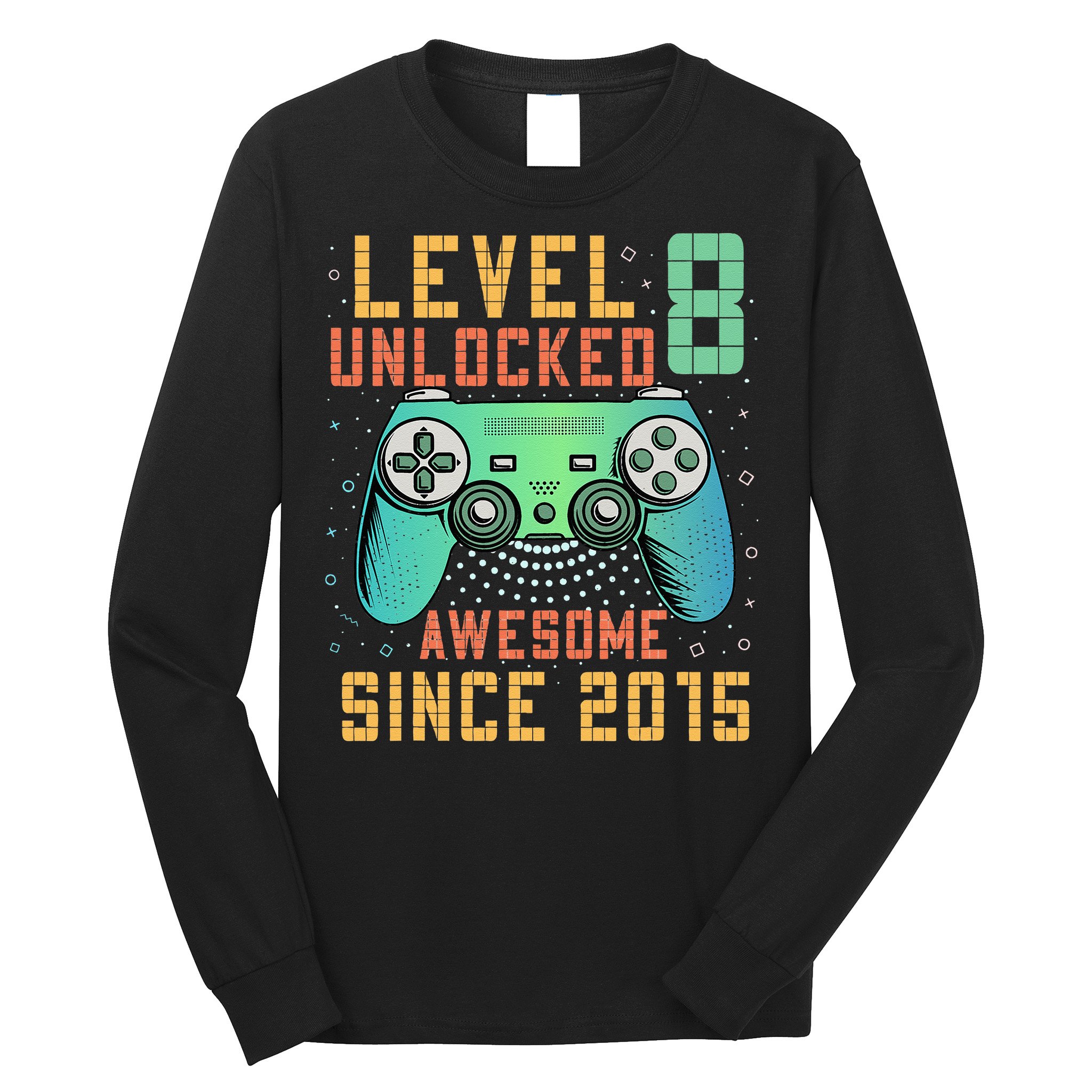 Level 8 Unlocked 8th Birthday 8 Year Old Boy Gifts Gamer Long Sleeve Shirt