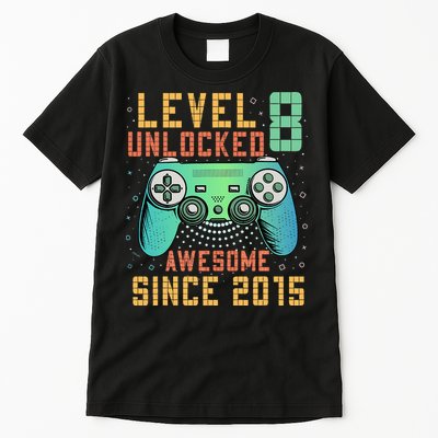 Level 8 Unlocked 8th Birthday 8 Year Old Boy Gifts Gamer Tall T-Shirt