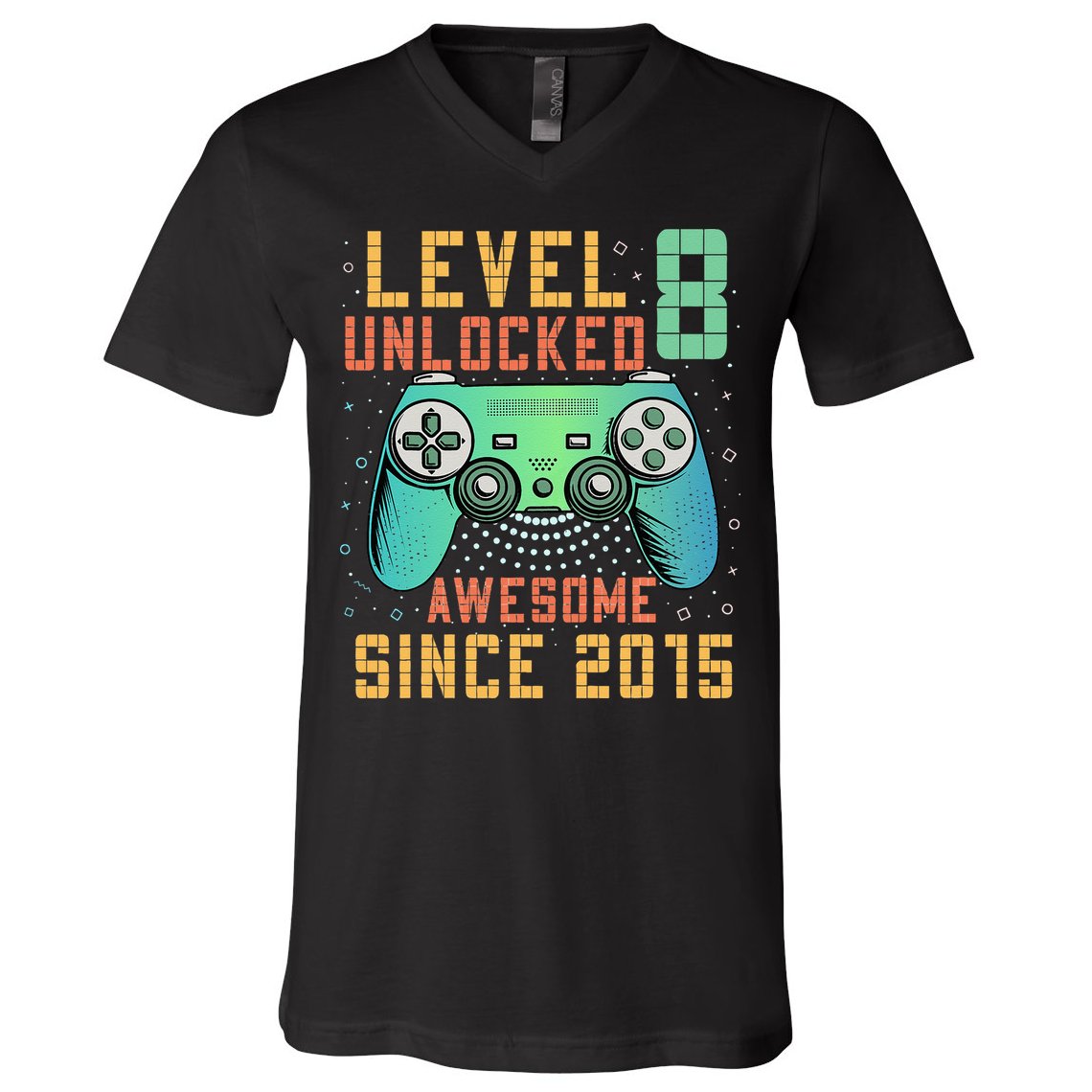 Level 8 Unlocked 8th Birthday 8 Year Old Boy Gifts Gamer V-Neck T-Shirt