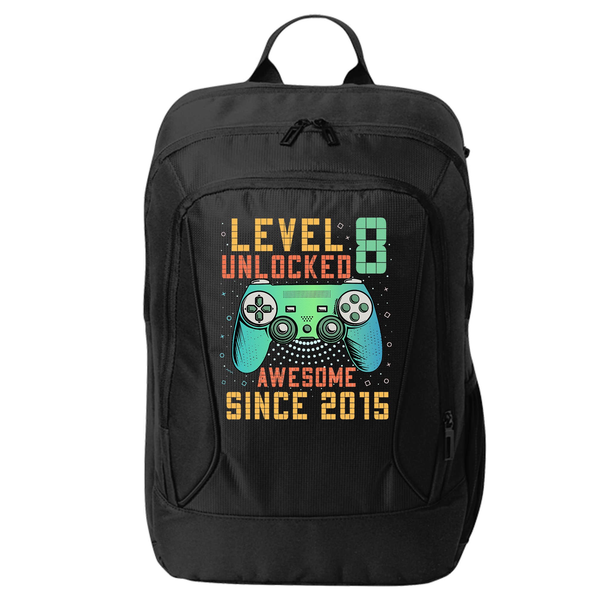 Level 8 Unlocked 8th Birthday 8 Year Old Boy Gifts Gamer City Backpack
