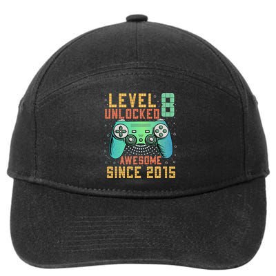 Level 8 Unlocked 8th Birthday 8 Year Old Boy Gifts Gamer 7-Panel Snapback Hat
