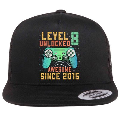 Level 8 Unlocked 8th Birthday 8 Year Old Boy Gifts Gamer Flatbill Hat