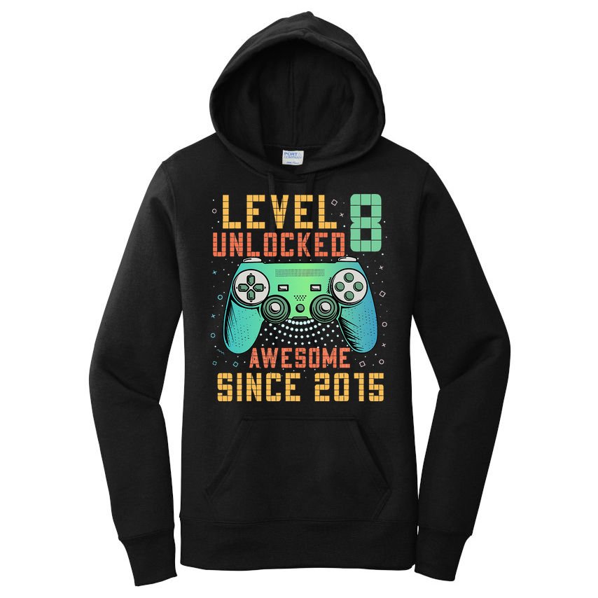 Level 8 Unlocked 8th Birthday 8 Year Old Boy Gifts Gamer Women's Pullover Hoodie
