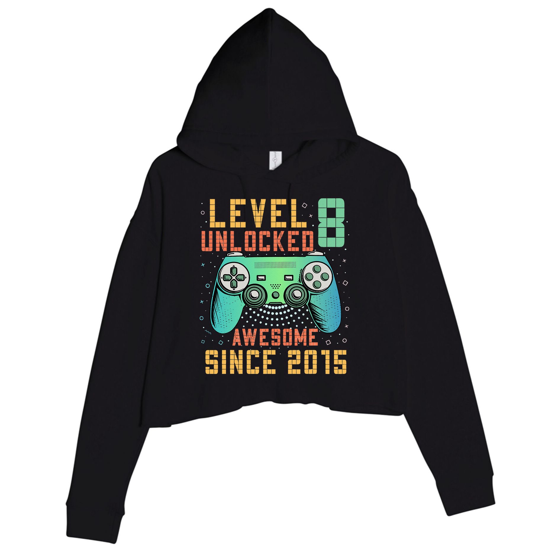 Level 8 Unlocked 8th Birthday 8 Year Old Boy Gifts Gamer Crop Fleece Hoodie