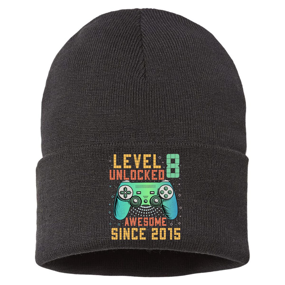 Level 8 Unlocked 8th Birthday 8 Year Old Boy Gifts Gamer Sustainable Knit Beanie
