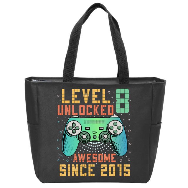 Level 8 Unlocked 8th Birthday 8 Year Old Boy Gifts Gamer Zip Tote Bag