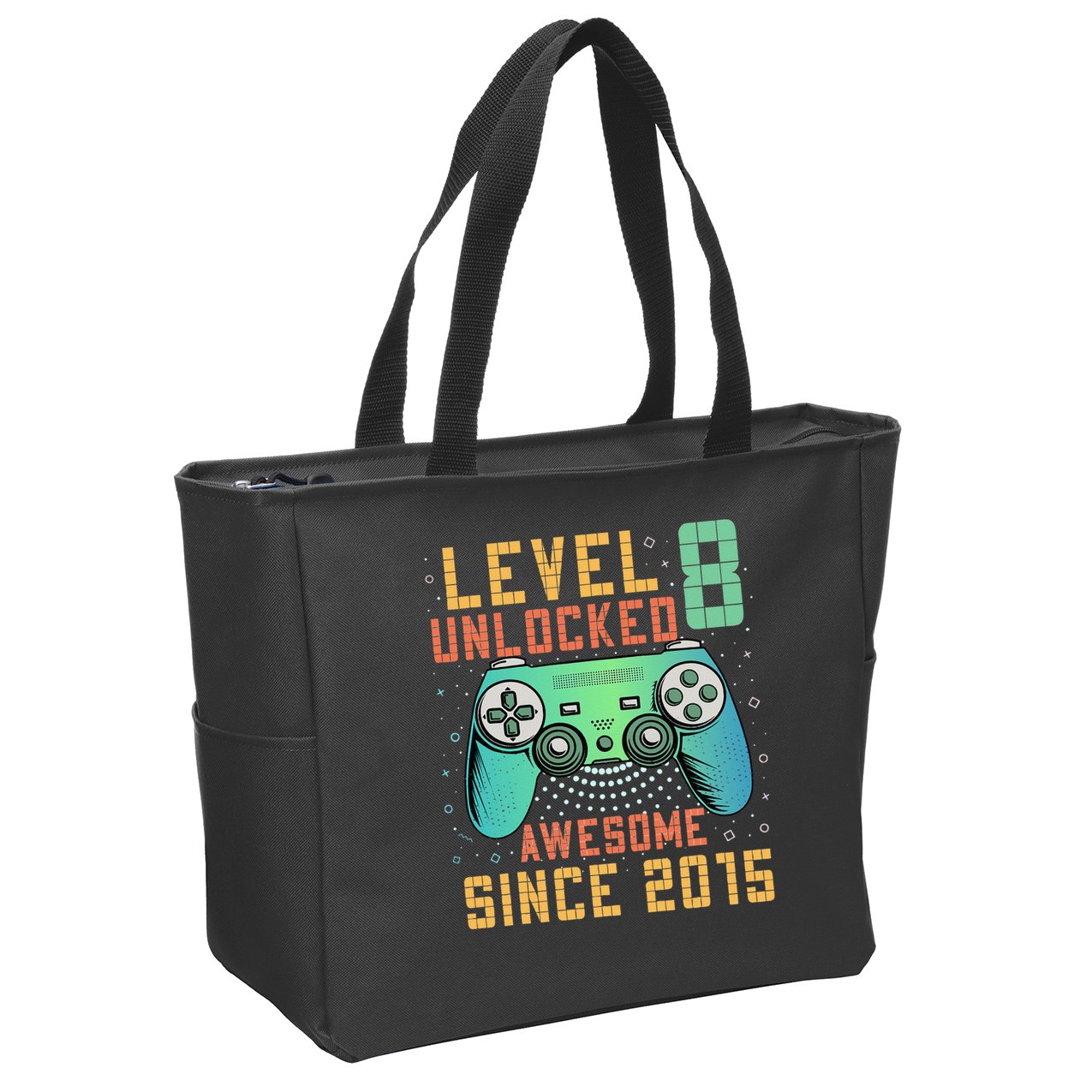 Level 8 Unlocked 8th Birthday 8 Year Old Boy Gifts Gamer Zip Tote Bag