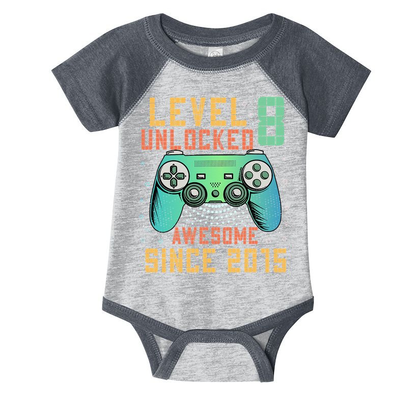 Level 8 Unlocked 8th Birthday 8 Year Old Boy Gifts Gamer Infant Baby Jersey Bodysuit