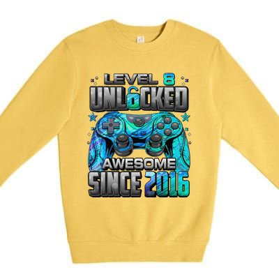 Level 8 Unlocked Awesome Since 2016 8th Birthday Gaming Premium Crewneck Sweatshirt