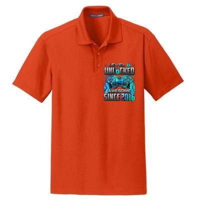 Level 8 Unlocked Awesome Since 2016 8th Birthday Gaming Dry Zone Grid Polo