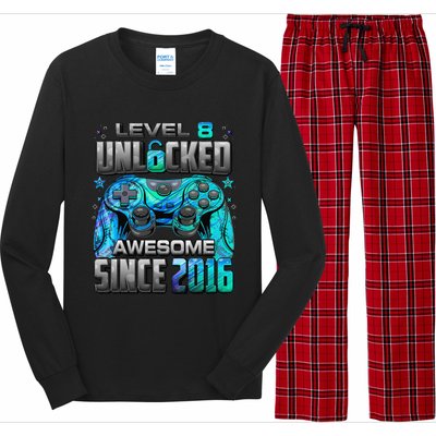 Level 8 Unlocked Awesome Since 2016 8th Birthday Gaming Long Sleeve Pajama Set