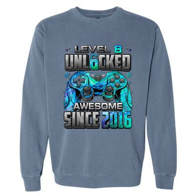 Level 8 Unlocked Awesome Since 2016 8th Birthday Gaming Garment-Dyed Sweatshirt