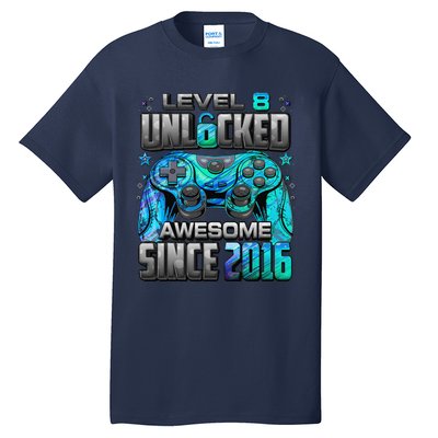 Level 8 Unlocked Awesome Since 2016 8th Birthday Gaming Tall T-Shirt