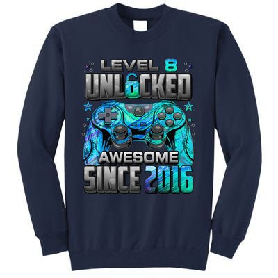 Level 8 Unlocked Awesome Since 2016 8th Birthday Gaming Tall Sweatshirt