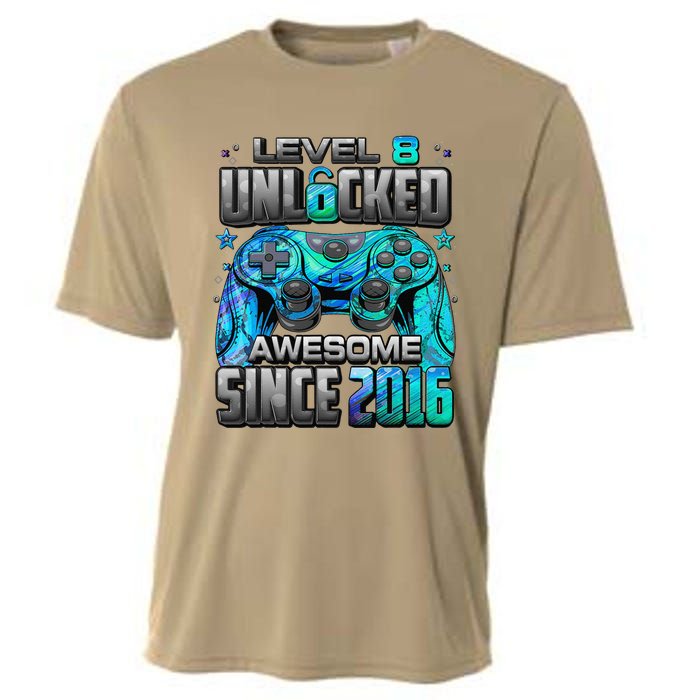 Level 8 Unlocked Awesome Since 2016 8th Birthday Gaming Cooling Performance Crew T-Shirt