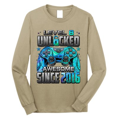 Level 8 Unlocked Awesome Since 2016 8th Birthday Gaming Long Sleeve Shirt