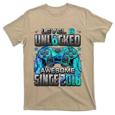 Level 8 Unlocked Awesome Since 2016 8th Birthday Gaming T-Shirt