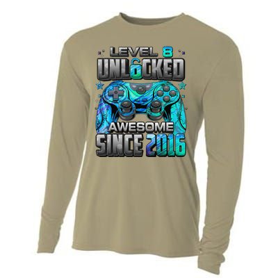 Level 8 Unlocked Awesome Since 2016 8th Birthday Gaming Cooling Performance Long Sleeve Crew