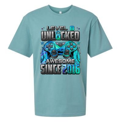 Level 8 Unlocked Awesome Since 2016 8th Birthday Gaming Sueded Cloud Jersey T-Shirt