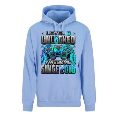 Level 8 Unlocked Awesome Since 2016 8th Birthday Gaming Unisex Surf Hoodie